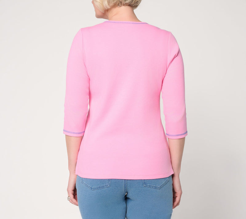 Quacker Factory Smooth Sailing Watercolor Print 3/4 Sleeve Top — View 6