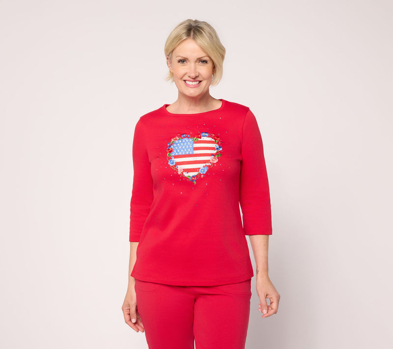 Quacker Factory Old Glory 3/4-Sleeve Top — Main view