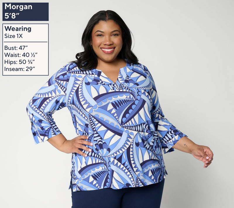Dennis Basso Regular Italia Knit Print & Solid Tunic Top — View 2