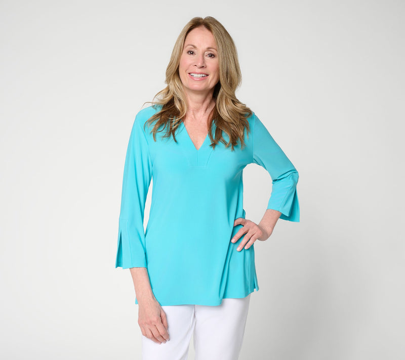 Dennis Basso Regular Italia Knit Print & Solid Tunic Top — View 19