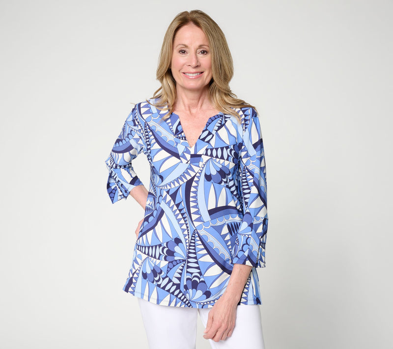 Dennis Basso Regular Italia Knit Print & Solid Tunic Top — View 20