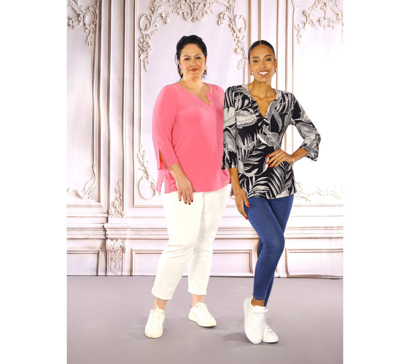 Dennis Basso Petite Italia Knit Print & Solid Tunic Top — View 8