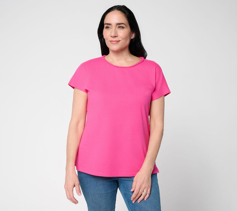 Denim & Co. Beach Coastline Cotton Dolman Sleeve Top w/ Braid Detail — Main view