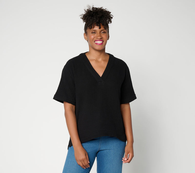 Susan Graver Petite Cotton Gauze Pullover Top — View 5