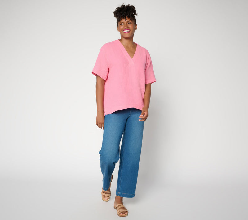 Susan Graver Petite Cotton Gauze Pullover Top — View 17