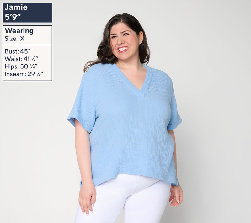 Susan Graver Petite Cotton Gauze Pullover Top — View 14