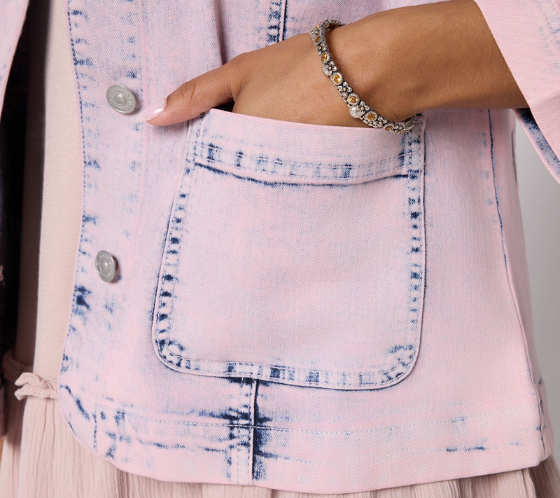 LOGO by Lori Goldstein Acid Wash Denim Jacket Denim Jacket — View 6