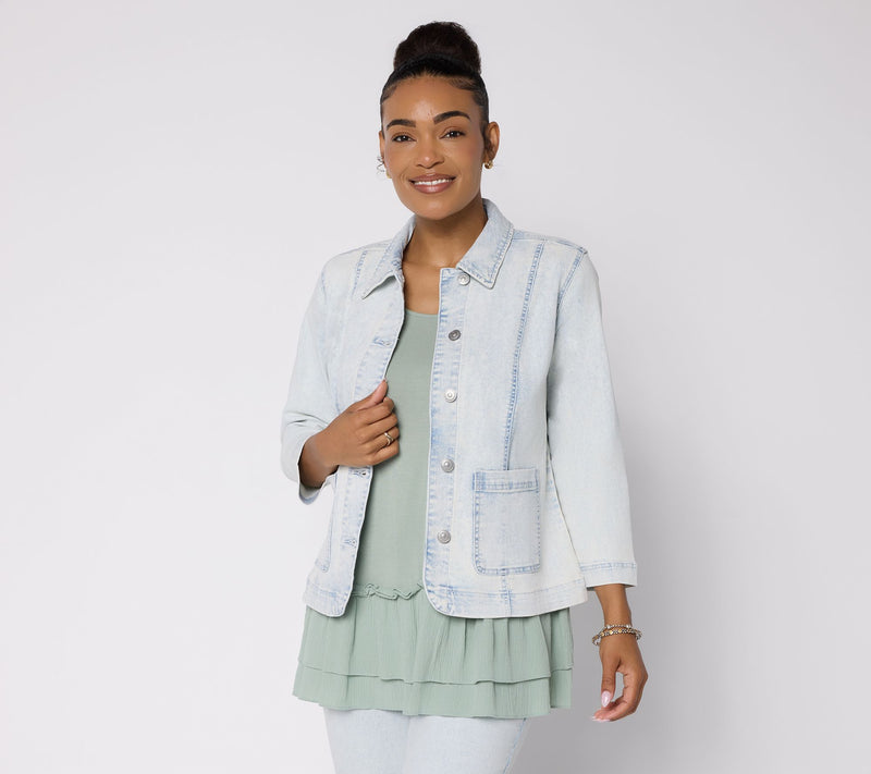 LOGO by Lori Goldstein Acid Wash Denim Jacket Denim Jacket — View 12