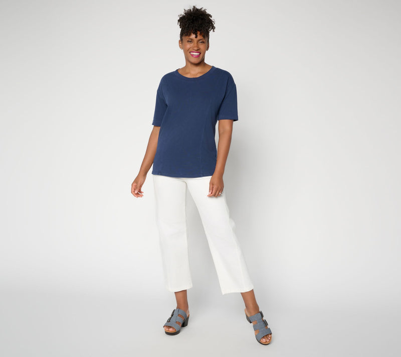 LOGO by Lori Goldstein Everyday Cotton Elbow Sleeve Seamed Top — View 15