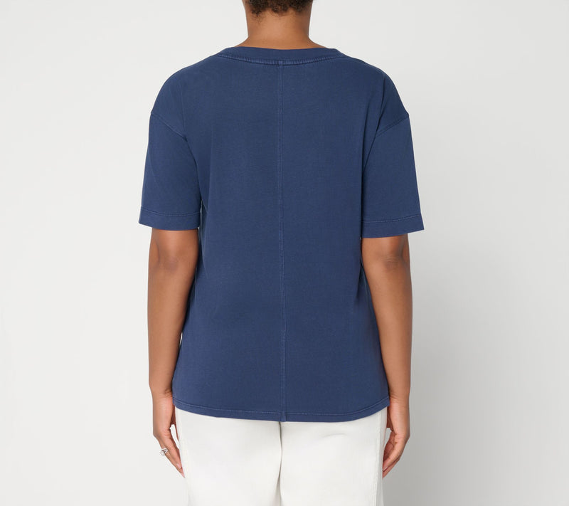 LOGO by Lori Goldstein Everyday Cotton Elbow Sleeve Seamed Top — View 14