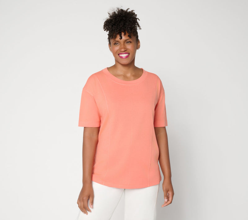 LOGO by Lori Goldstein Everyday Cotton Elbow Sleeve Seamed Top — View 7