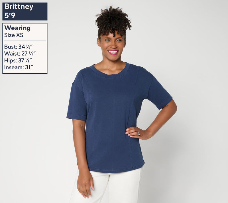 LOGO by Lori Goldstein Everyday Cotton Elbow Sleeve Seamed Top — View 13