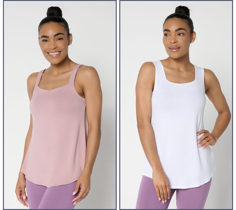 LOGO Layers by Lori Goldstein 2-Pack Square Neck Layered Tanks — View 9