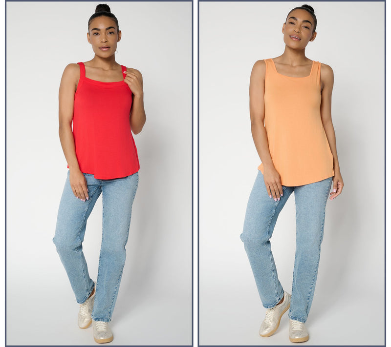 LOGO Layers by Lori Goldstein 2-Pack Square Neck Layered Tanks — View 15