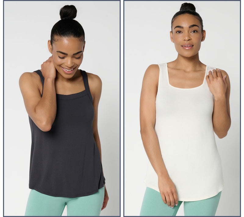 LOGO Layers by Lori Goldstein 2-Pack Square Neck Layered Tanks — View 7