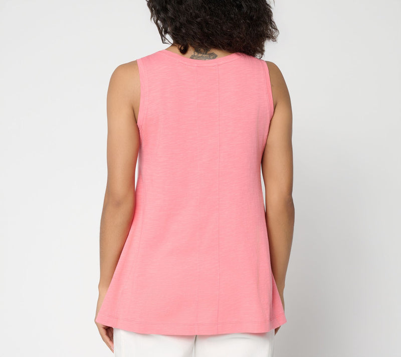 LOGO by Lori Goldstein 100% Cotton V-Neck Seamed Tank — View 4
