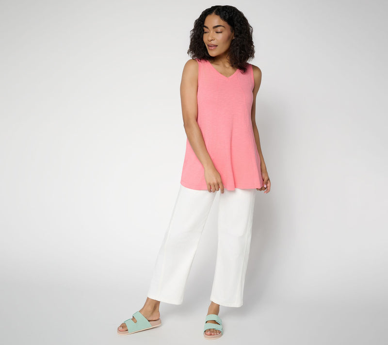 LOGO by Lori Goldstein 100% Cotton V-Neck Seamed Tank — View 5