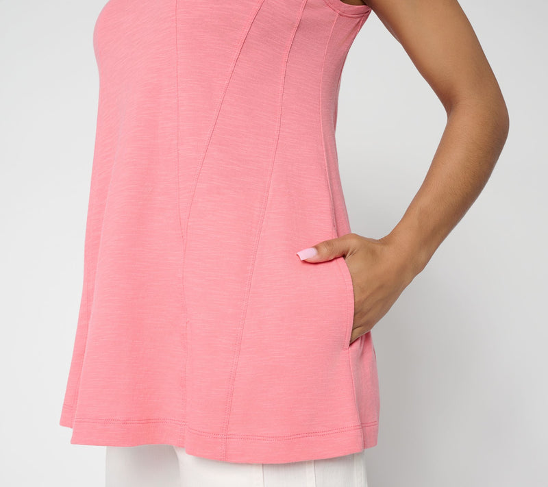 LOGO by Lori Goldstein 100% Cotton V-Neck Seamed Tank — View 6