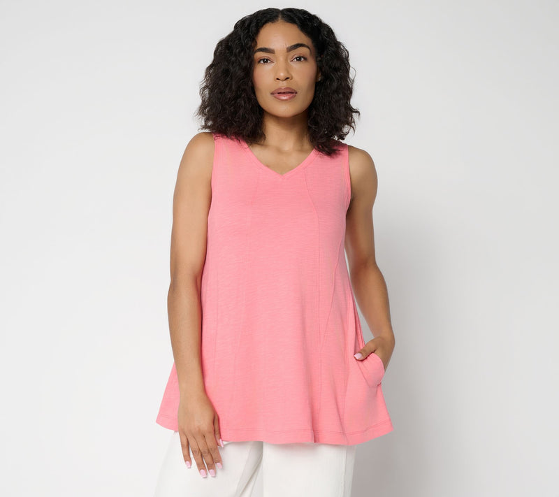 LOGO by Lori Goldstein 100% Cotton V-Neck Seamed Tank — Main view