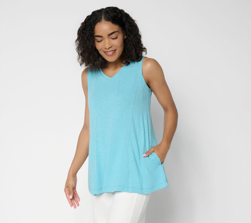 LOGO by Lori Goldstein 100% Cotton V-Neck Seamed Tank — View 12