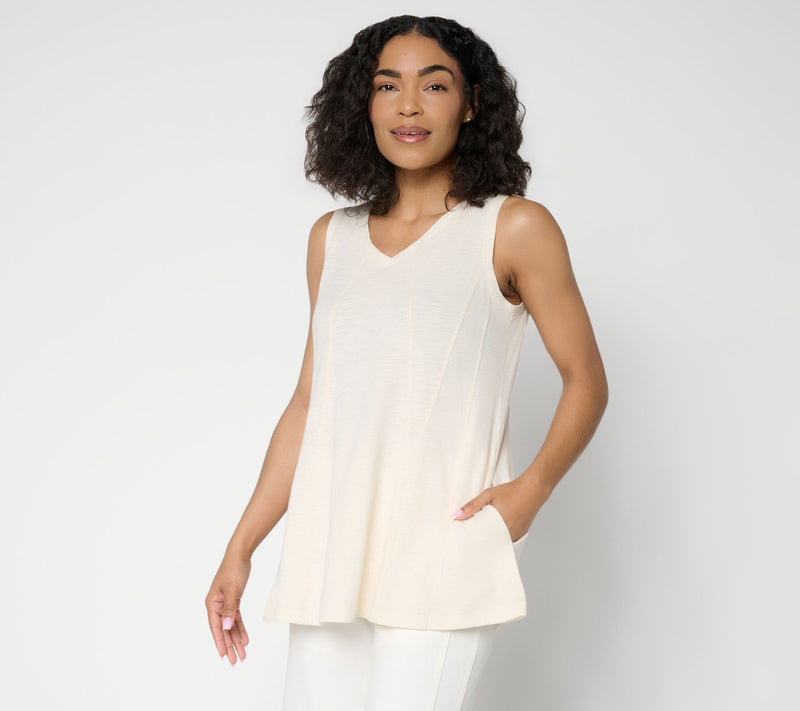 LOGO by Lori Goldstein 100% Cotton V-Neck Seamed Tank — View 13