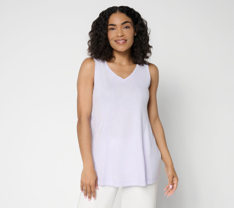 LOGO by Lori Goldstein 100% Cotton V-Neck Seamed Tank — View 14