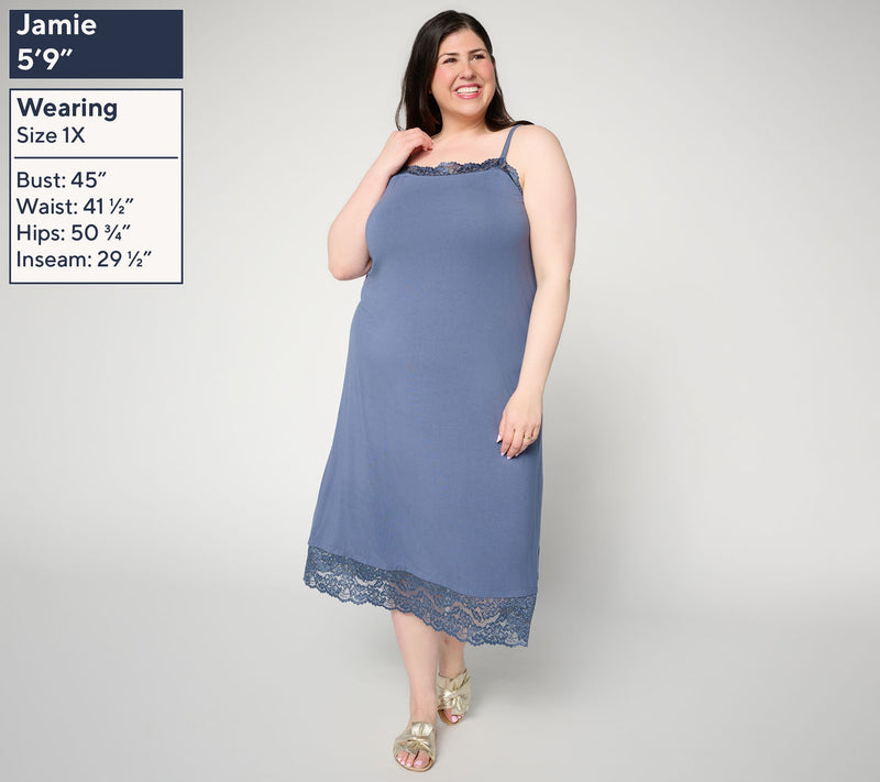 LOGO Layers by Lori Goldstein Regular Cami Dress with Lace Trim — View 3