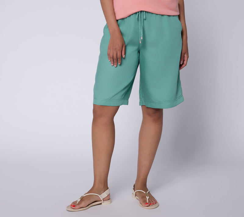LOGO by Lori Goldstein Petite Pull On Long Shorts — View 3