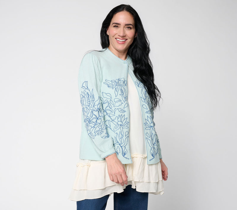 LOGO Lavish by Lori Goldstein 100% Cotton Embroidered Cardigan — Main view