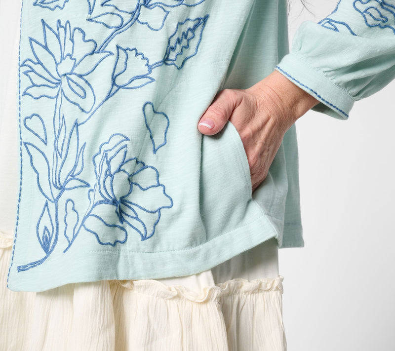 LOGO Lavish by Lori Goldstein 100% Cotton Embroidered Cardigan — View 5