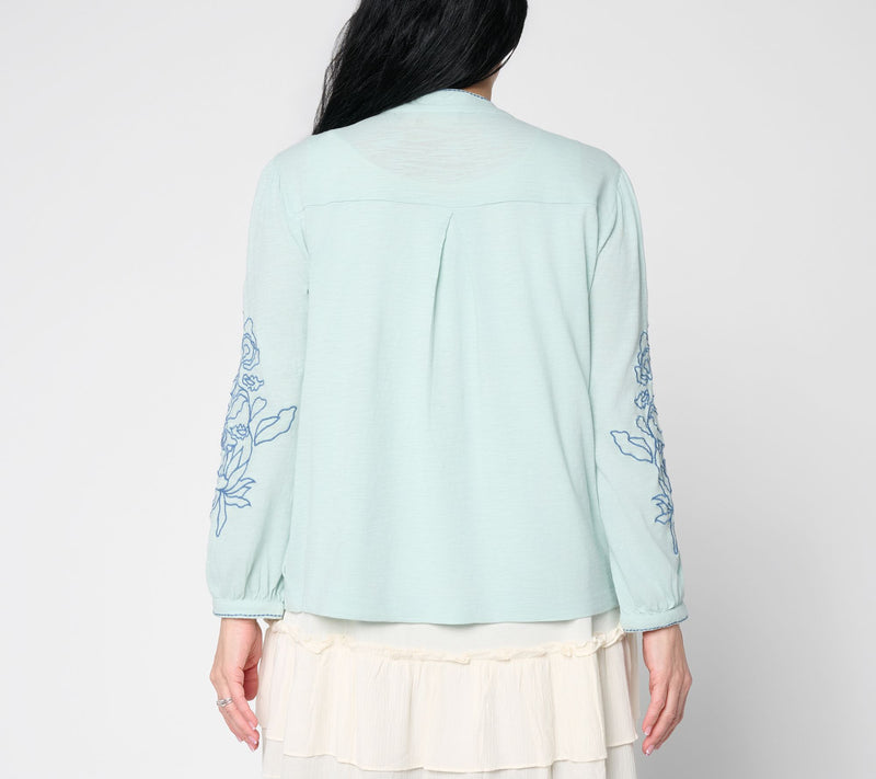 LOGO Lavish by Lori Goldstein 100% Cotton Embroidered Cardigan — View 3
