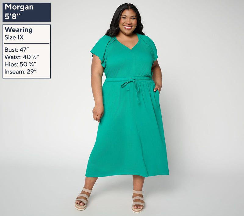 LOGO by Lori Goldstein Regular Tie Waist Knit Midi Dress — View 8