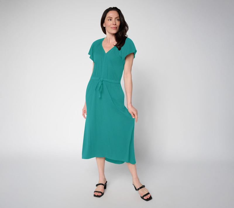 LOGO by Lori Goldstein Regular Tie Waist Knit Midi Dress — View 7