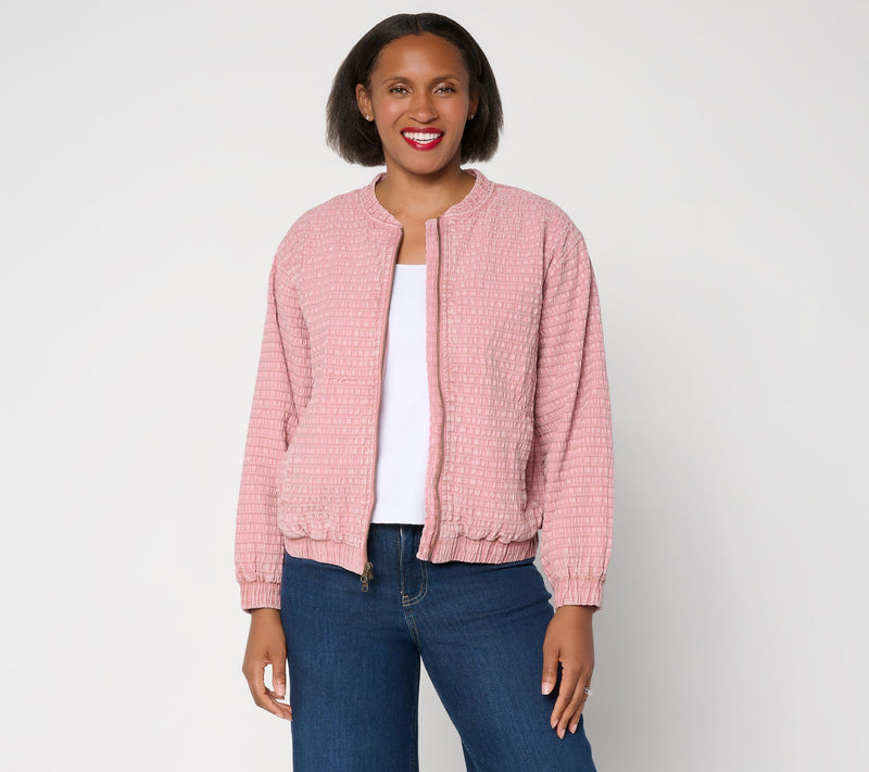LOGO Special Edition by Lori Goldstein Front Zip Textured Jacket — View 12