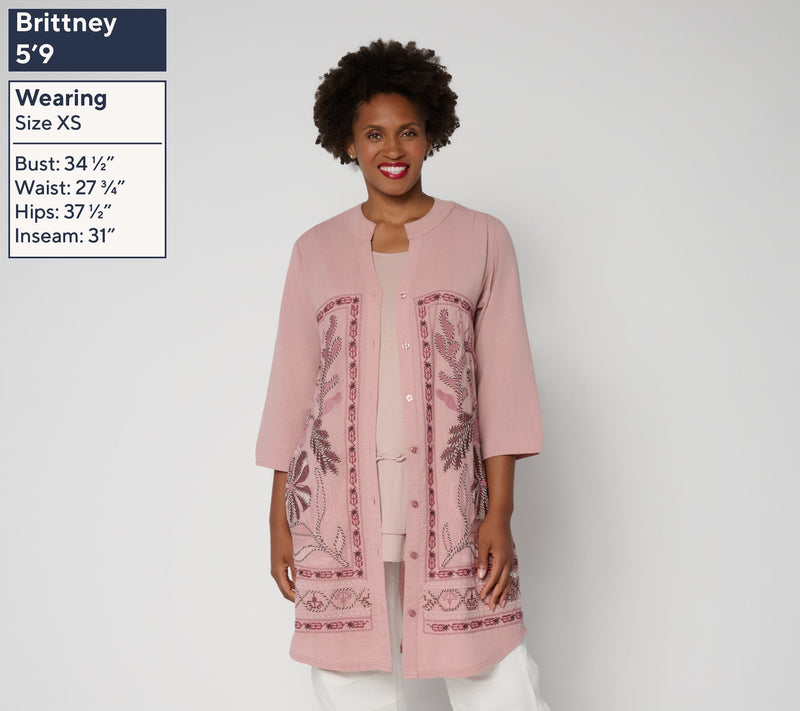 LOGO Lavish by Lori Goldstein Reg 3/4 Sleeve Embroidered Duster — View 6