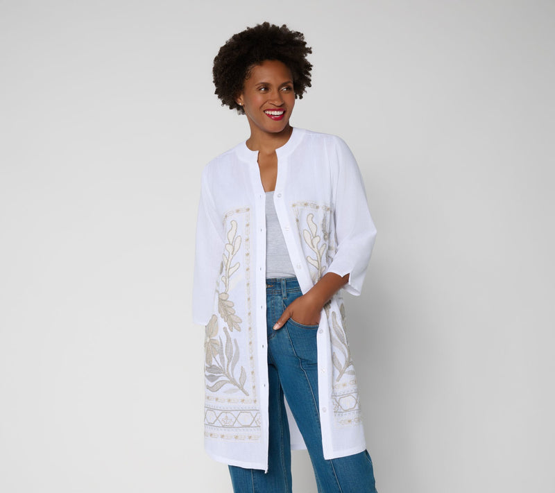 LOGO Lavish by Lori Goldstein Reg 3/4 Sleeve Embroidered Duster — Main view