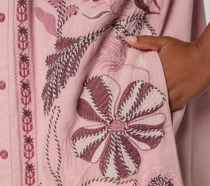 LOGO Lavish by Lori Goldstein Reg 3/4 Sleeve Embroidered Duster — View 9