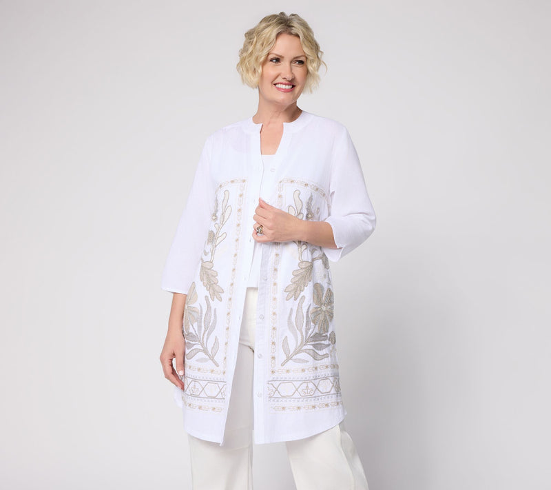 LOGO Lavish by Lori Goldstein Pet 3/4 Sleeve Embroidered Duster — View 2