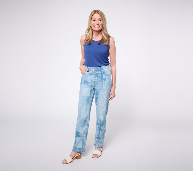LOGO by Lori Goldstein Petite Indigo Full Length Printed Jeans — View 6