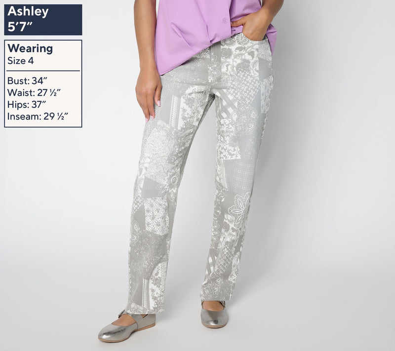 LOGO by Lori Goldstein Petite PD Full Length Printed Jeans — View 5