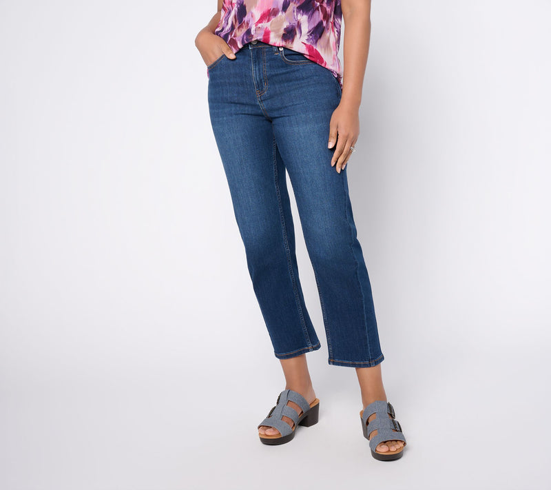 LOGO by Lori Goldstein Petite Indigo StraightCropped Leg Jeans — View 3