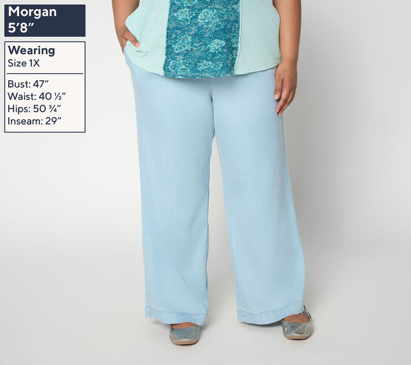 LOGO by Lori Goldstein Regular Chambray Wide Leg Pants — View 6