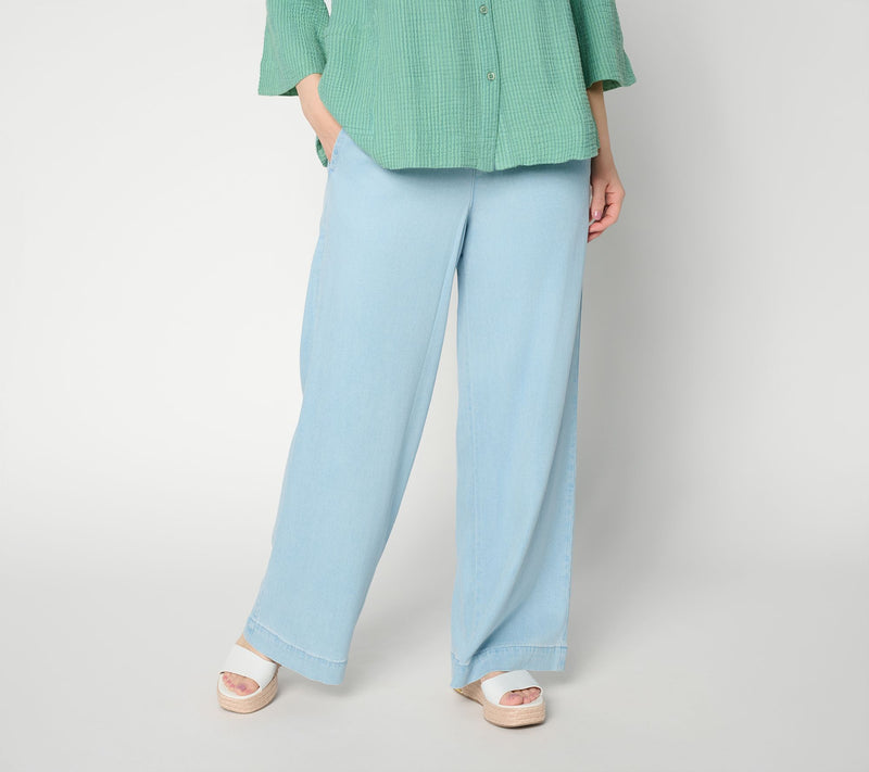 LOGO by Lori Goldstein Regular Chambray Wide Leg Pants — View 13