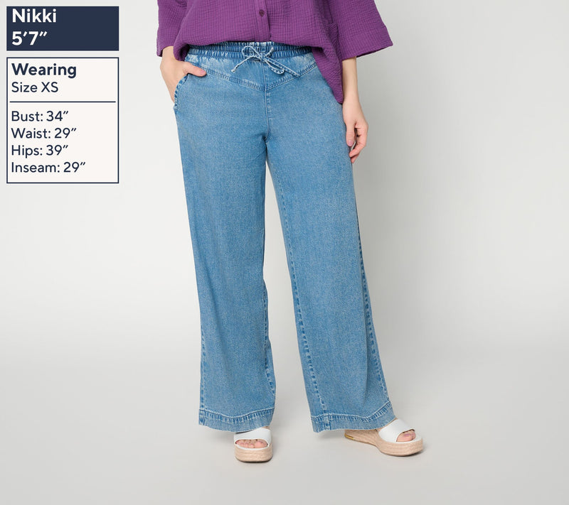 LOGO by Lori Goldstein Regular Chambray Wide Leg Pants — View 7