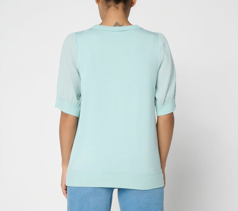 LOGO by Lori Goldstein Rayon 230 Elbow Sleeve Mixed Media Top — View 4