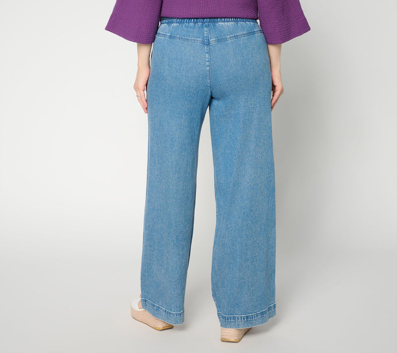 LOGO by Lori Goldstein Petite Chambray Wide Leg Pants — View 10