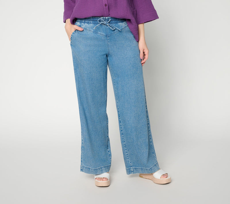 LOGO by Lori Goldstein Petite Chambray Wide Leg Pants — View 7