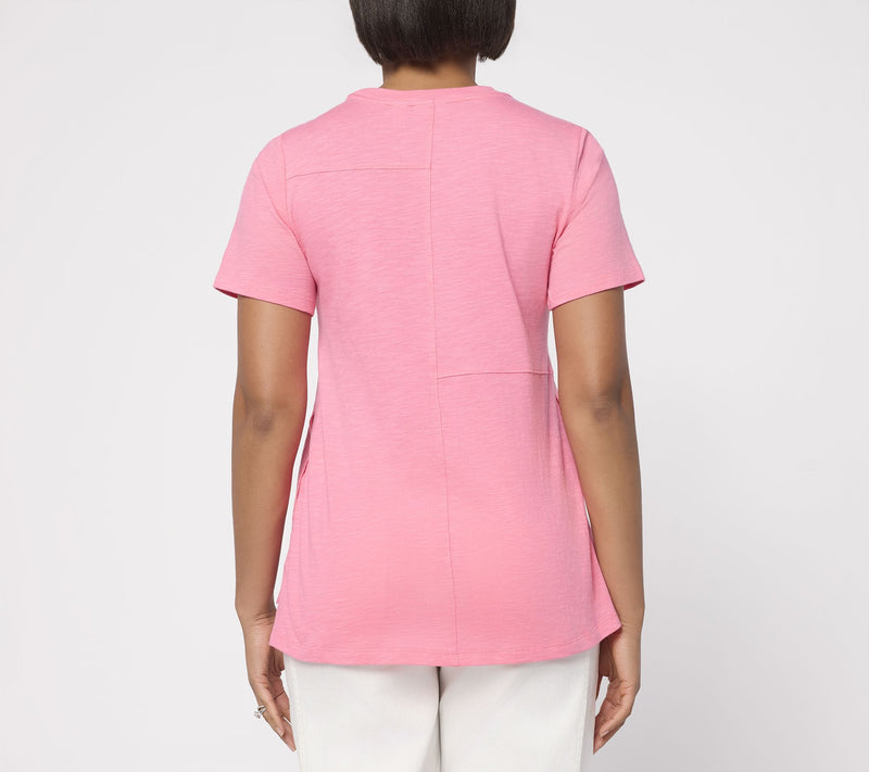 LOGO by Lori Goldstein 100% Cotton Short Sleeve Seamed Top — View 3