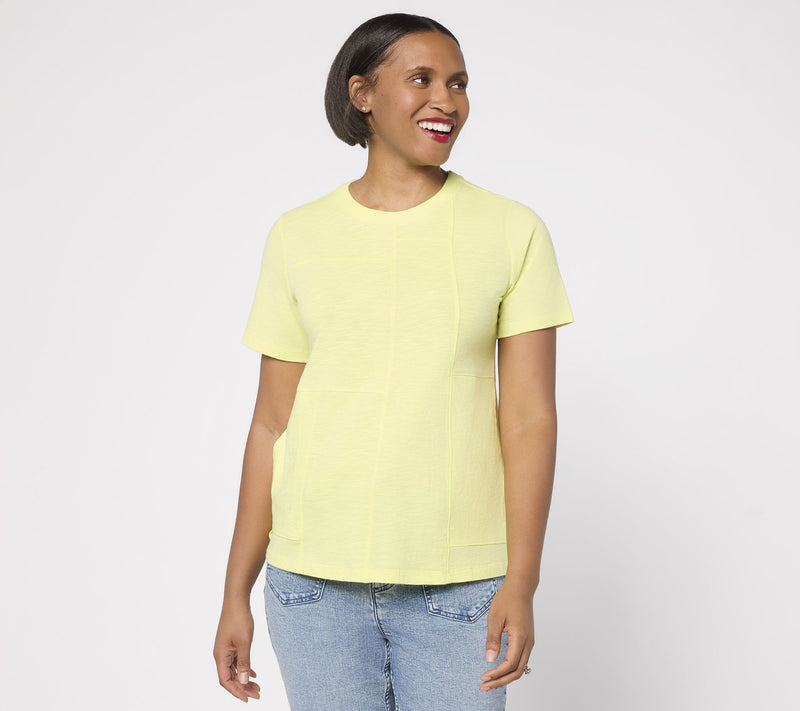 LOGO by Lori Goldstein 100% Cotton Short Sleeve Seamed Top — View 10