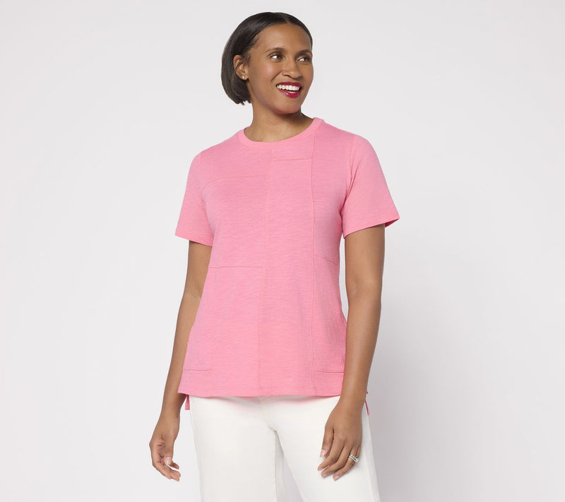 LOGO by Lori Goldstein 100% Cotton Short Sleeve Seamed Top — Main view